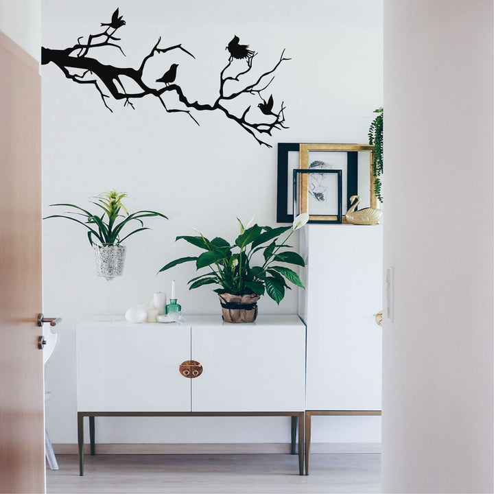 Birds on a branch in the autumn 105x60cm/41.3x23.6in White All Products by MetalWallDesigns | MetalWallDesign