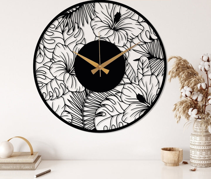 Botanical clock 70x70cm/27.6x27.6in Bronze Black All Products by MetalWallDesigns | MetalWallDesign