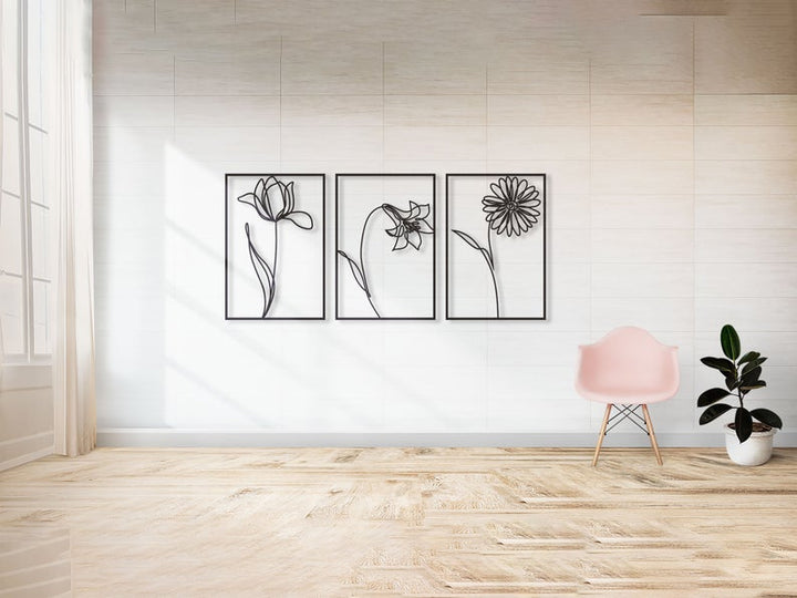 Line Art Flowers Each Part: 55x75/21.7x29.5in Black All Products by MetalWallDesigns | MetalWallDesign