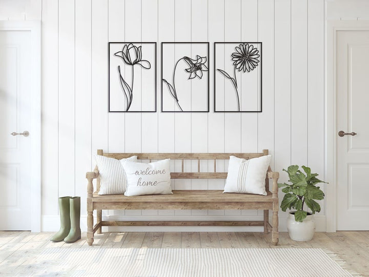 Line Art Flowers Each Part: 55x75/21.7x29.5in Black All Products by MetalWallDesigns | MetalWallDesign