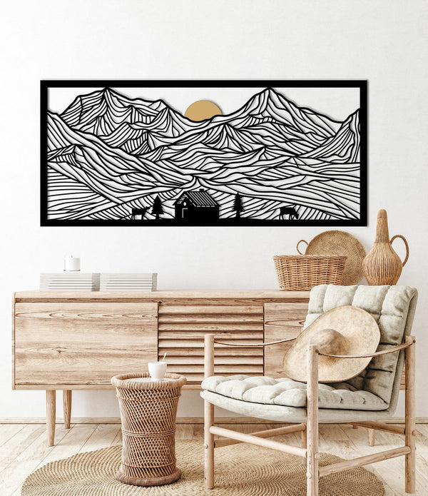 Sunlit Mountain 31x70cm/12.2x27.6in Silver All Products by MetalWallDesigns | MetalWallDesign